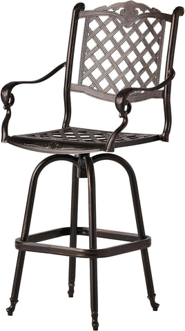 Avon Outdoor Cast Aluminum Bar Stool, Shiny Copper