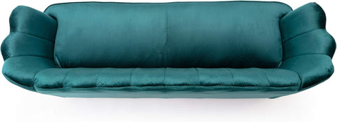 Reitz Channel Stitch 3 Seater Shell Sofa - Velvet - Teal/Gold
