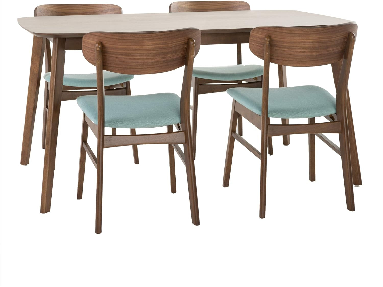 Lucious 60" Rectangular Dining Set, 5-Pcs Set, Natural Walnut / Mint