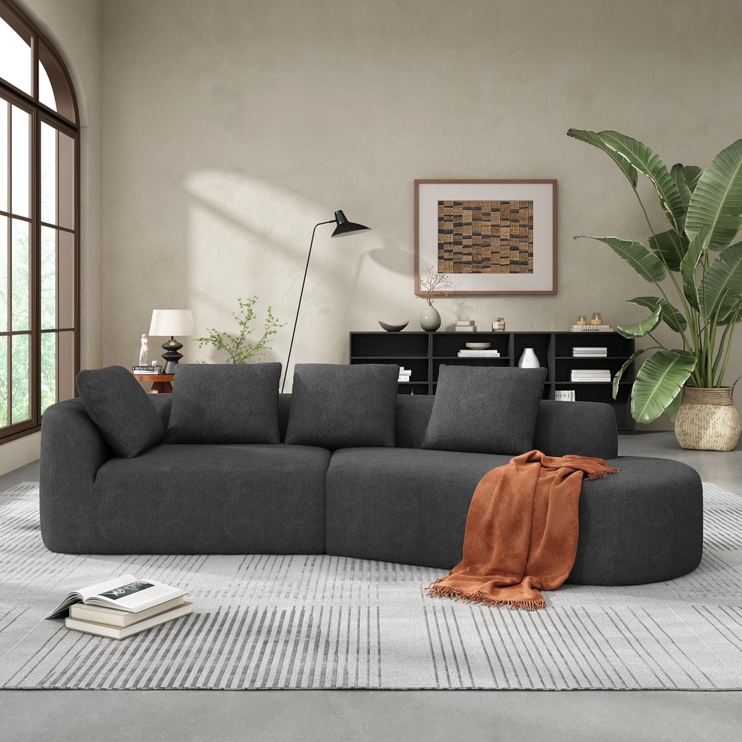 Randa Upholstered Sectional Sofa for Living Room, 5-Seater Oversized Chair Cloud Couch, Fully Assembled Long Sofa Chaise Lounge, Charcoal Gray