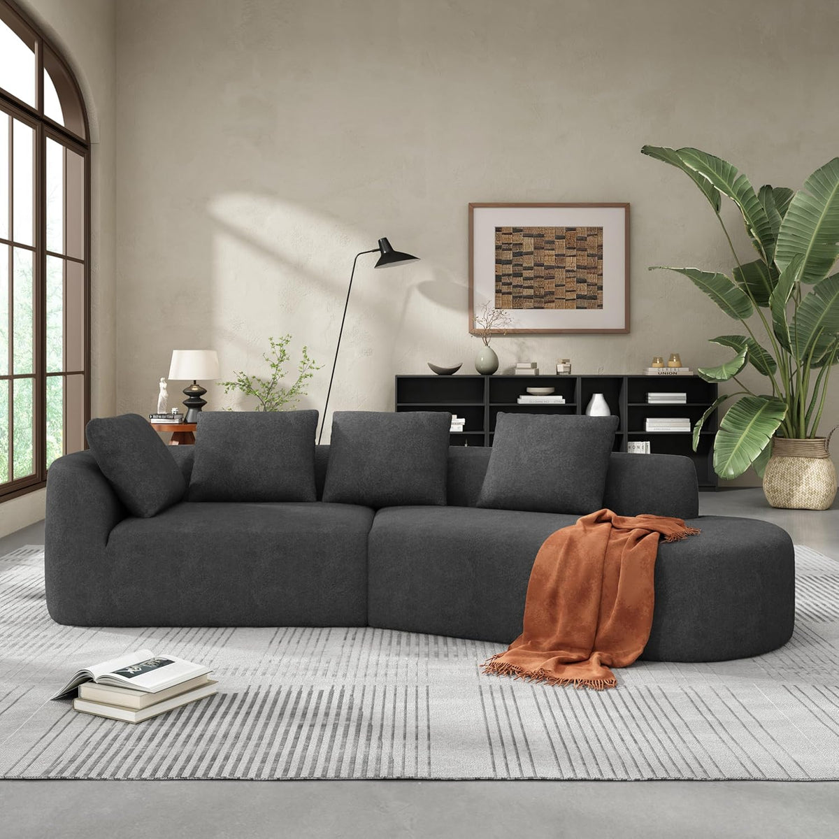 Randa Upholstered Sectional Sofa for Living Room, 5-Seater Oversized Chair Cloud Couch, Fully Assembled Long Sofa Chaise Lounge, Charcoal Gray