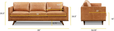 Nolita 85" Sofa in Full-Grain Pure-Aniline Italian Tanned Leather in Cognac Tan