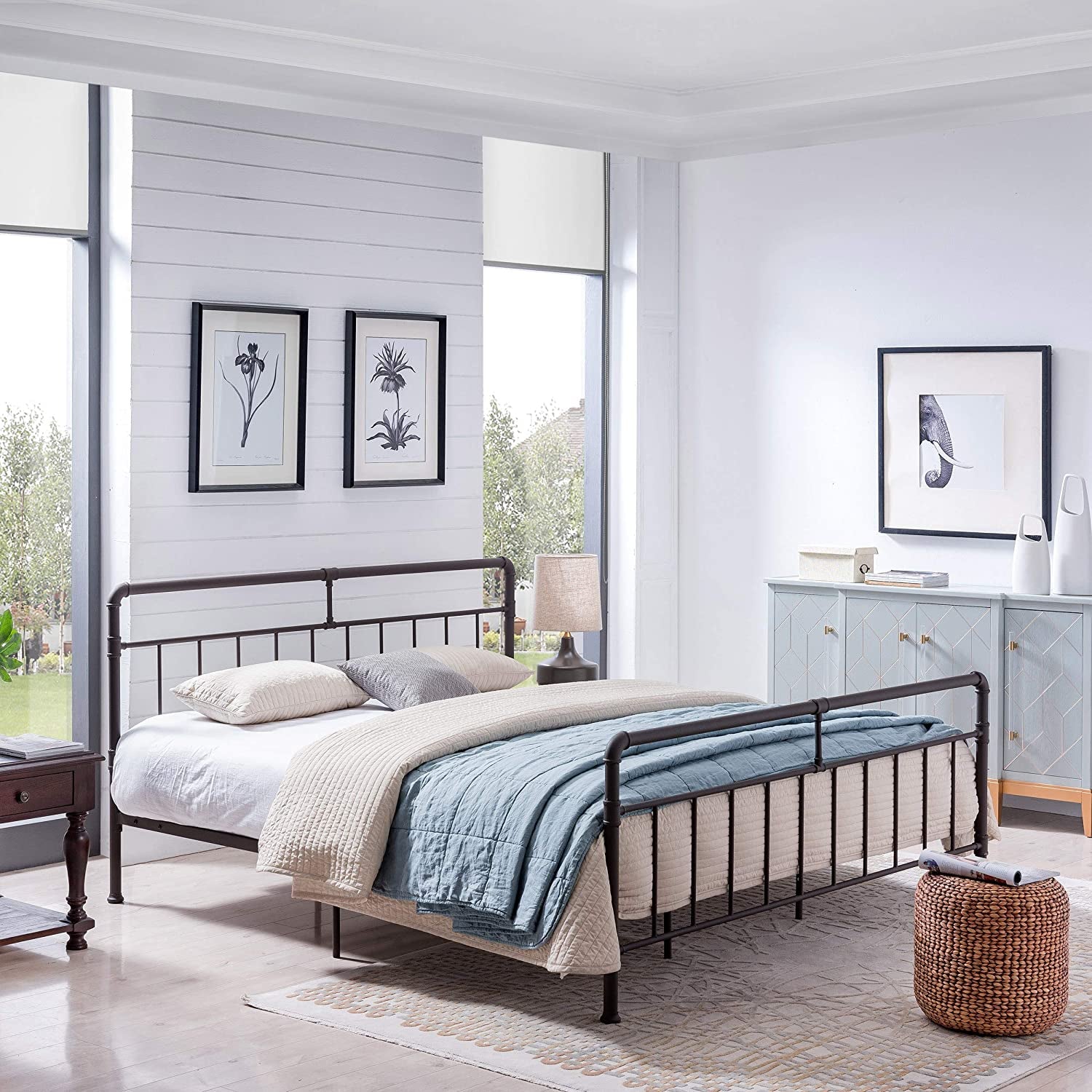 Sally King-Size Iron Bed Frame, Minimal, Industrial, Hammered Copper