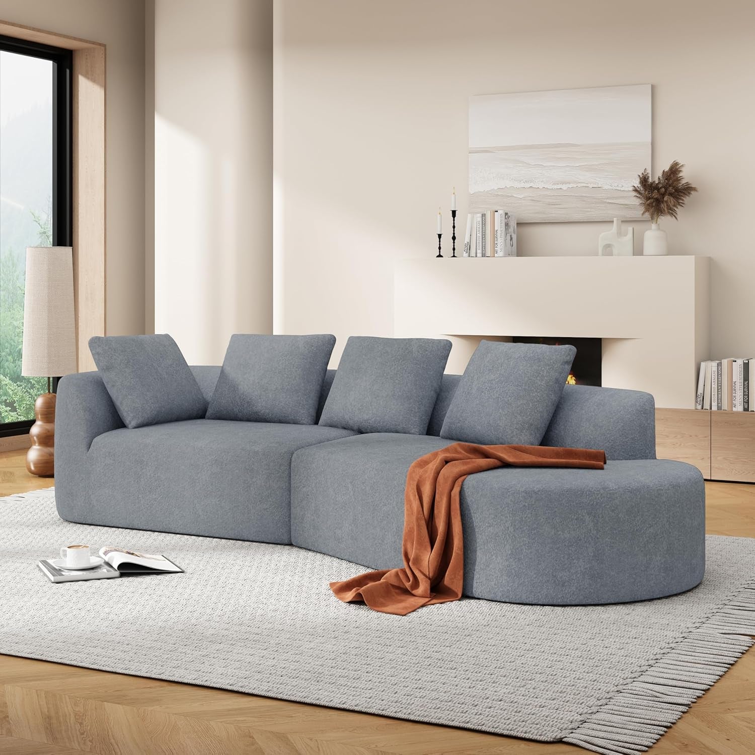 Randa Upholstered 5-Seater Sofa for Living Room, Modern Fabric Oversized Chair Cloud Couch, Fully Assembled Long Sofa Chaise Lounge, Light Gray