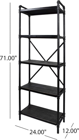 Lina Industrial Iron Five Shelf Bookcase, Gray and Pewter Finish