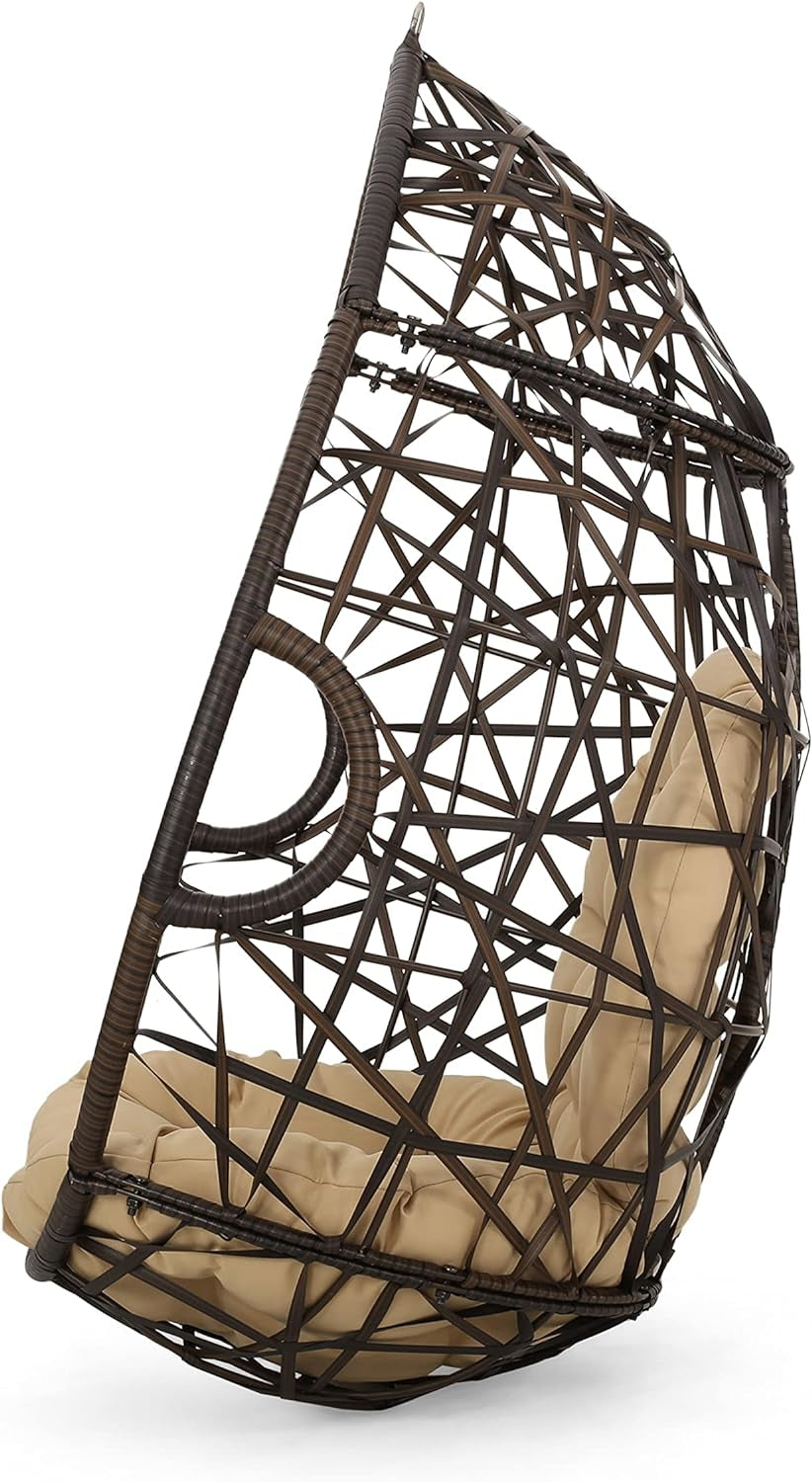 CKH Wicker Tear Drop Hanging Chair, Brown