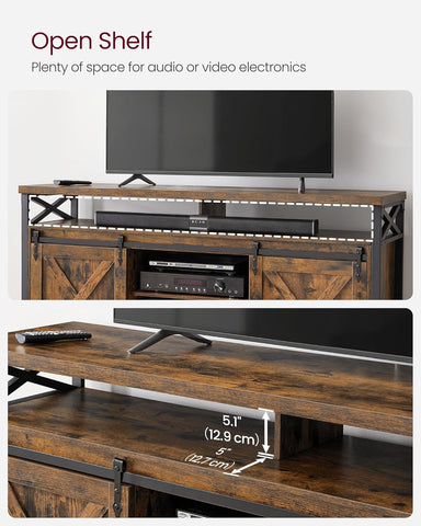 TV Stand for 65 Inch TV, Entertainment Center, TV Table and Console, TV Cabinet with Adjustable Shelves, Industrial Design, Rustic Brown and Black ULTV071B01