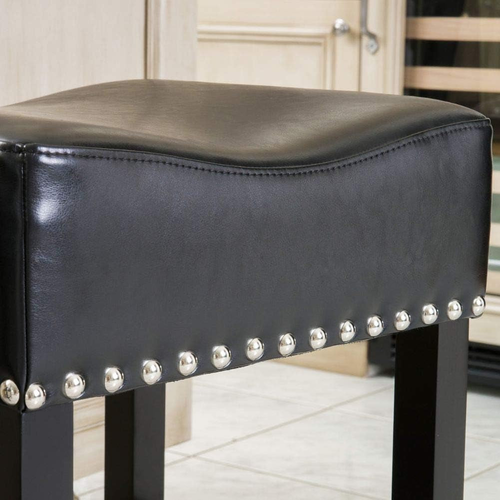 Lisette Backless Leather Counter Stools, 2-Pcs Set, Black