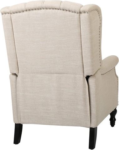 GDF Studio Elizabeth Tufted Fabric Recliner, Vintage Reclining Reading Armchair, Light Beige