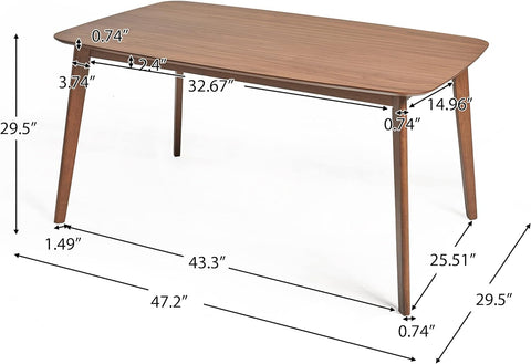 Megann Mid-Century Wood Dining Set with Fabric Chairs, 5-Pcs Set, Natural Walnut / Mint