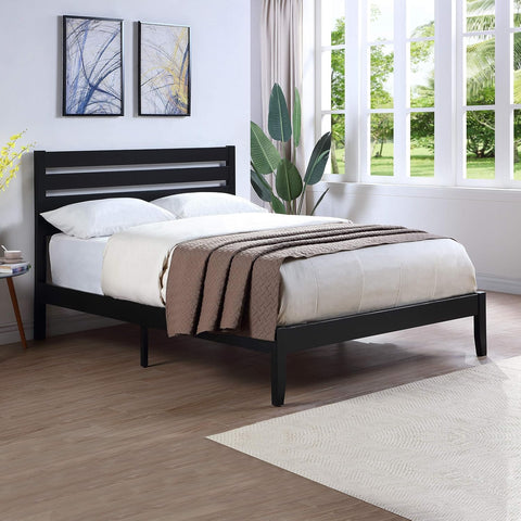 Kenley Queen Size Bed with Headboard, Natural and Black Finish