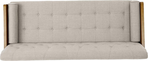 Aidan Mid Century Modern Tufted Fabric Sofa, Beige