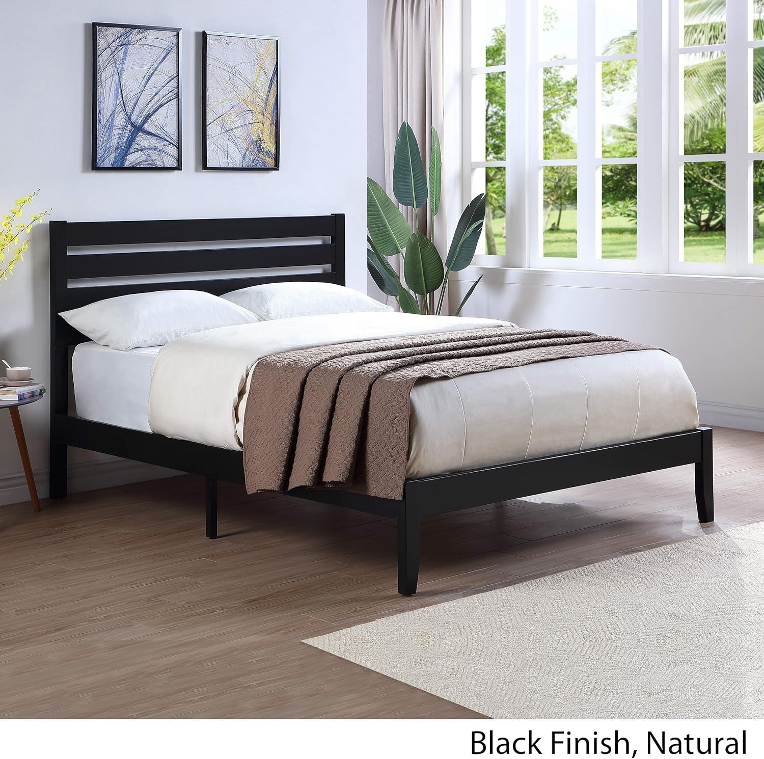 Kenley Queen Size Bed with Headboard, Natural and Black Finish