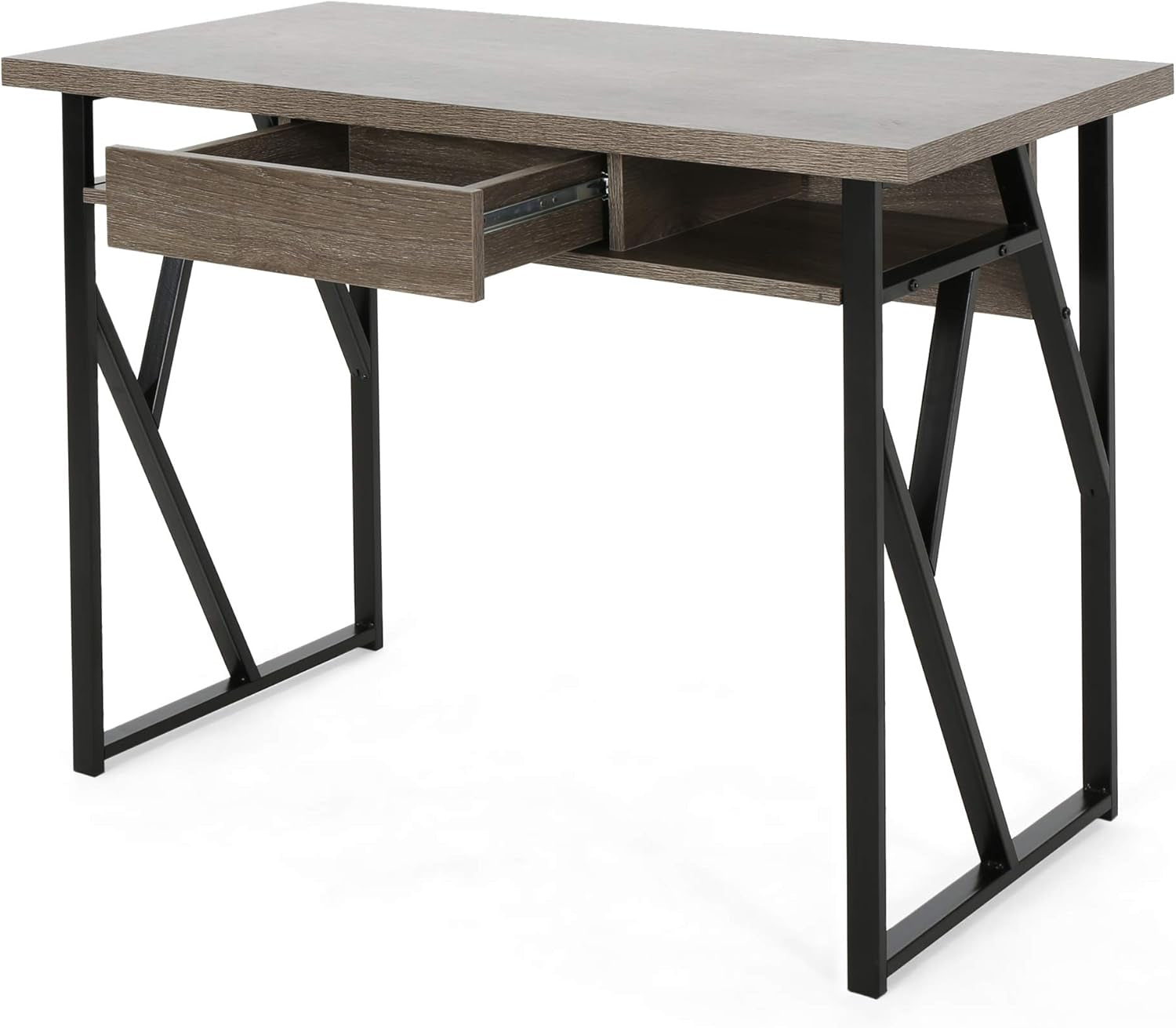 Janet Modern Faux Wood Writing Desk, Dark Gray, Black