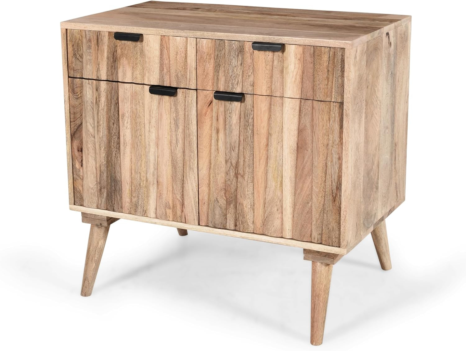 Dalton Mid-Century Modern 2-Door Mango Wood Buffet Cabinet with Spacious Drawers, Living Room/Dining Room/Entryway/Hallway Storage Sideboard, Natural Wood Finish Credenza