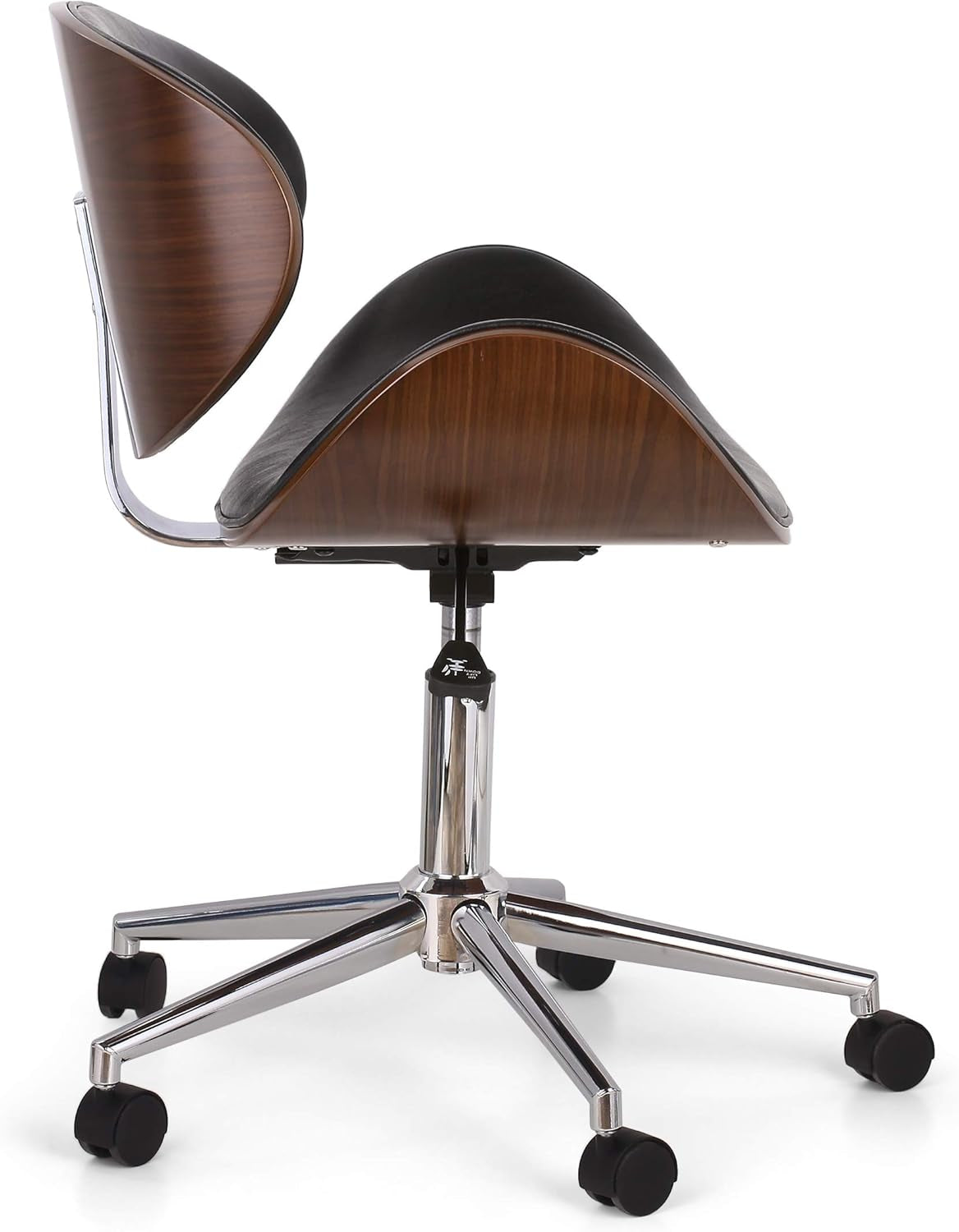 Dawson ARMLESS Office Chair, Midnight Black + Chrome + Walnut