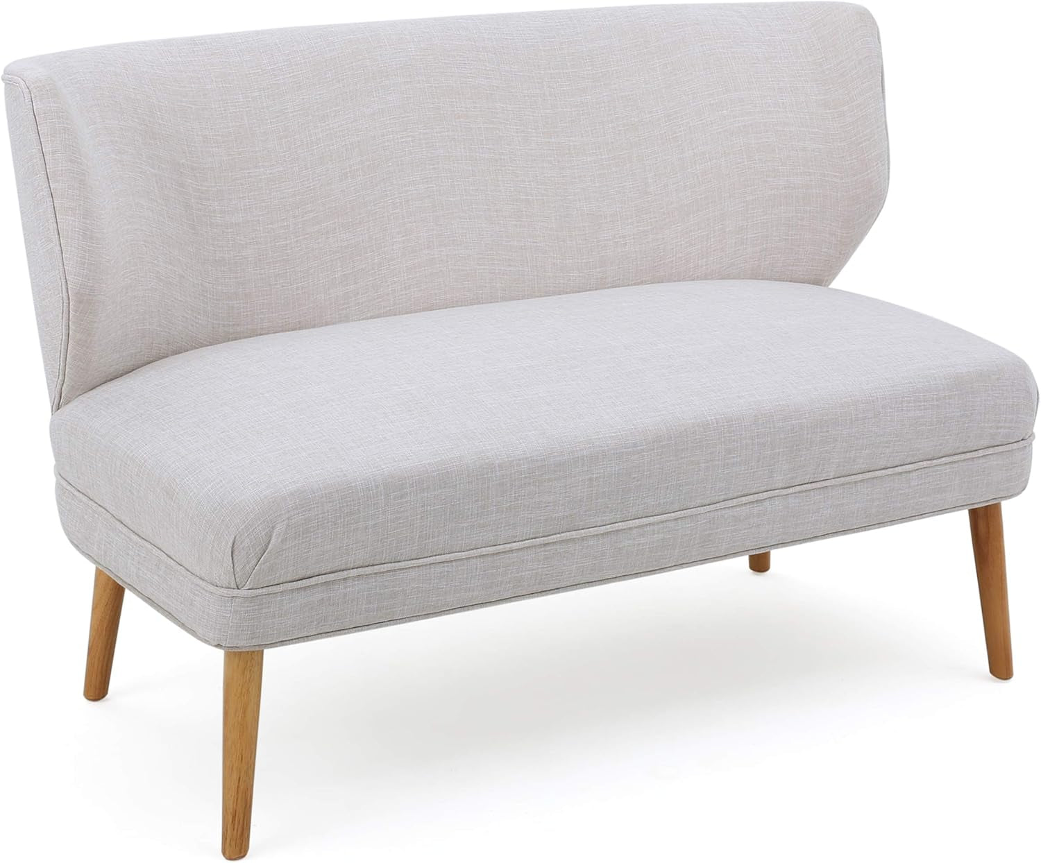 Gdfstudio Dumont Mid-Century Modern Fabric Settee, Beige and Natural, Loveseat