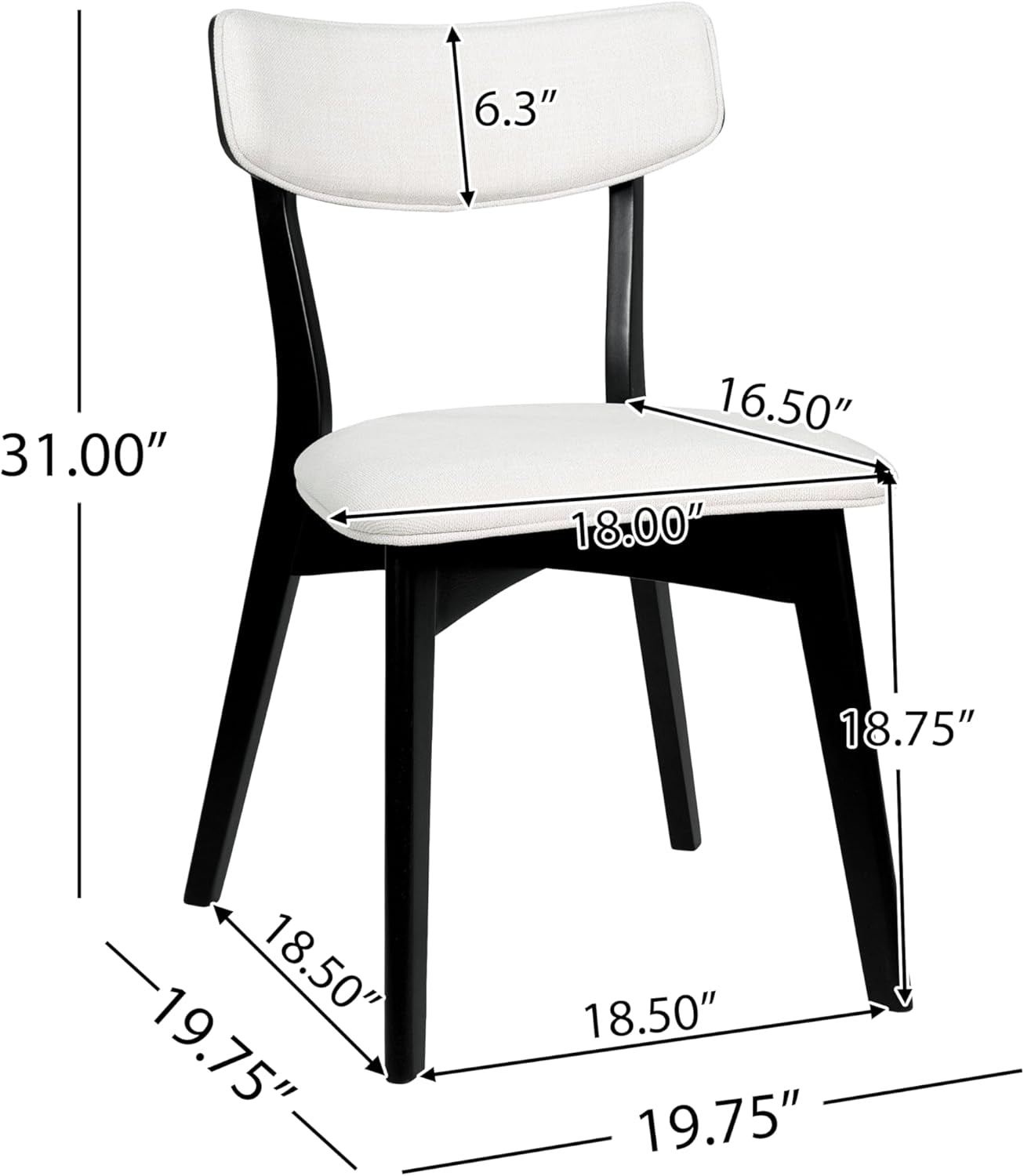 Alma Dining Set, 19.75 "W X 19.75 "D X 31 "H, Black + Light Beige