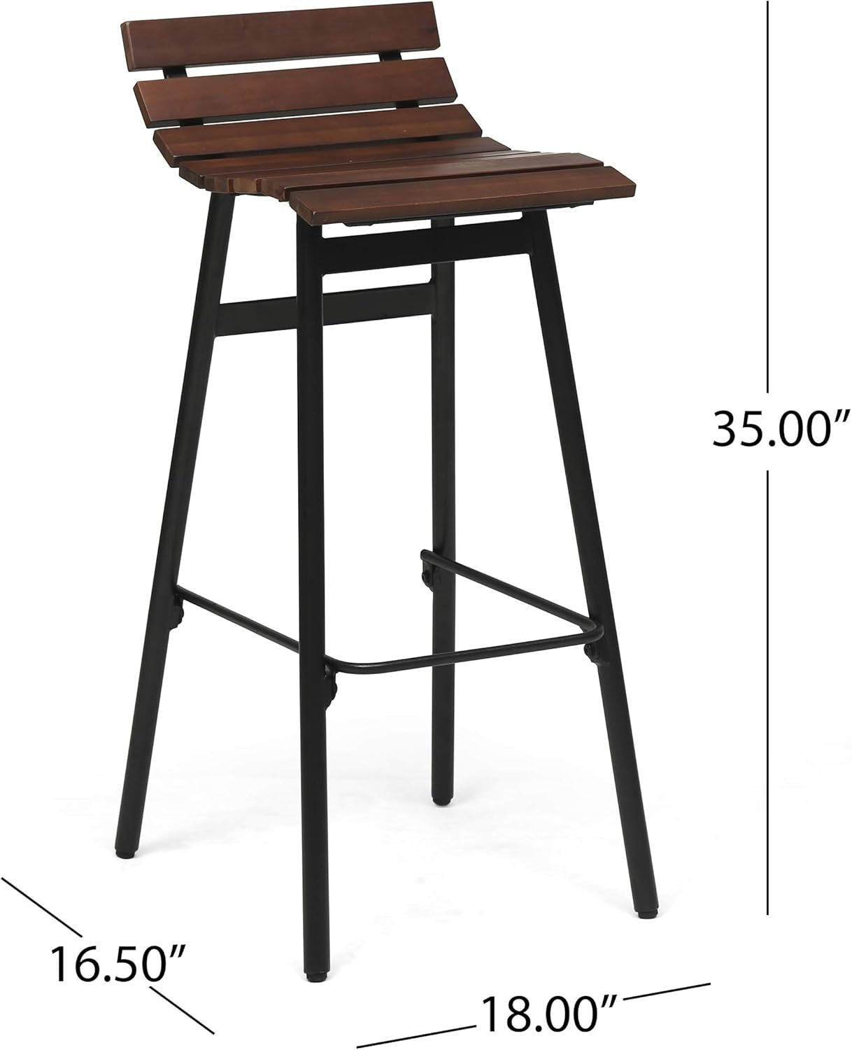 309094 Camron 35" Wooden Barstool (Set of 2), Dark Brown and Black Finish