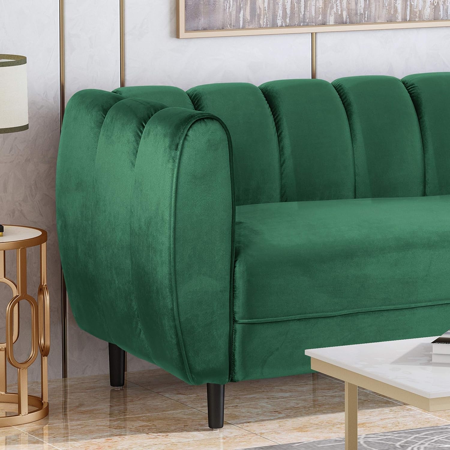 Miranda Velvet 3 Seater Sofa, Emerald, Dark Brown