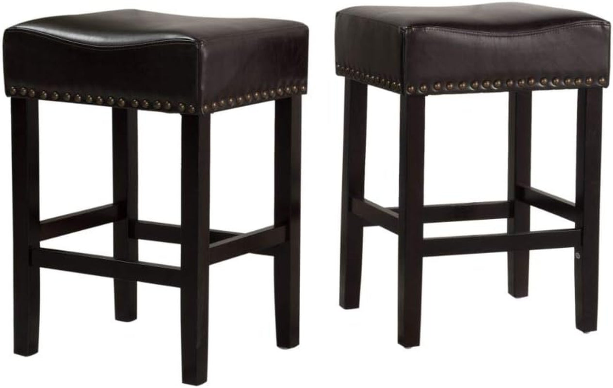 Lisette Backless Leather Counter Stools, 2-Pcs Set, Black