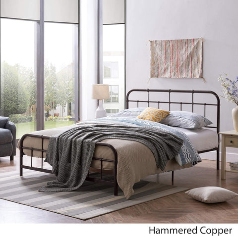 Sylvia Queen-Size Iron Bed Frame, Minimal, Industrial, Hammered Copper