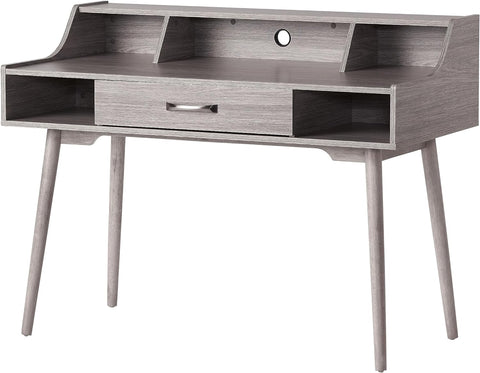 Brenda Mid-Century Modern Fiberboard Home Office Desk, Grey Oak Finish