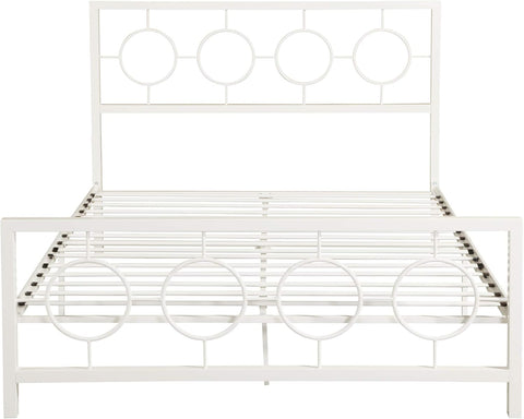 Doris Queen-Size Geometric Platform Bed Frame, Iron, Modern, Low-Profile, White