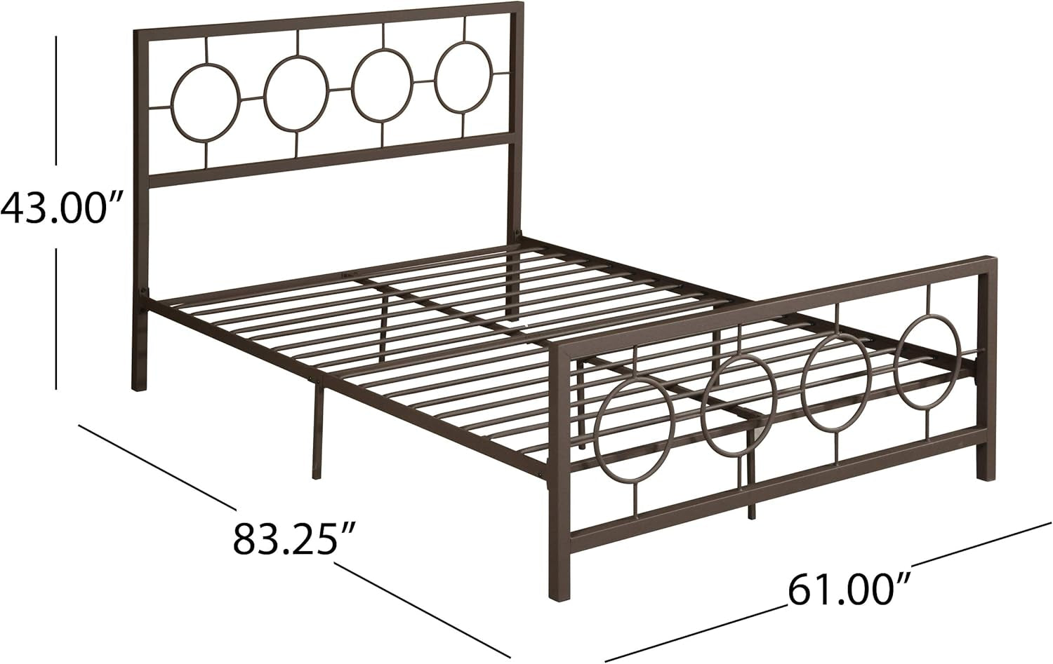 Doris Queen-Size Geometric Platform Bed Frame, Iron, Modern, Low-Profile, Hammered Copper