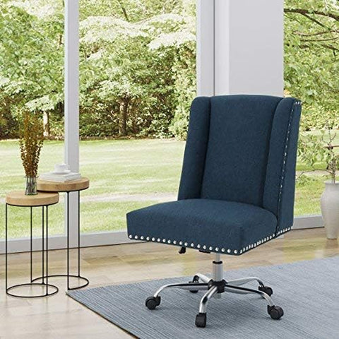 Quentin Desk Chair, Navy Blue + Chrome 26D X 28.5W X 37H In