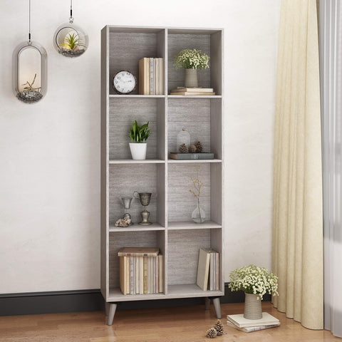 Elouera Mid-Century Faux Wood Bookcase, Grey Oak Finish