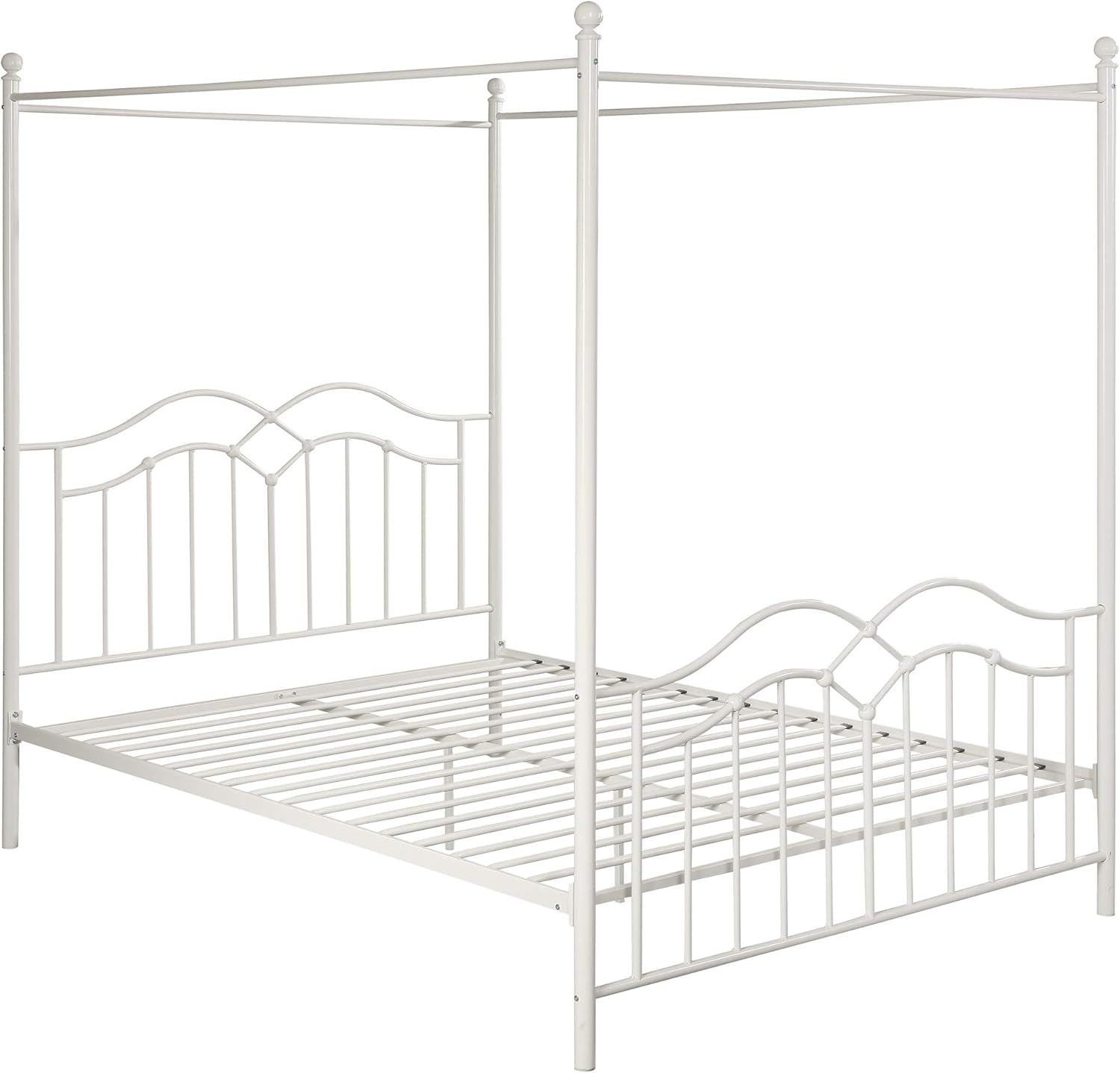 Simona Traditional Iron Canopy Queen Bed Frame, White