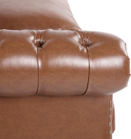 Quentin Chesterfield Tufted Sofa with Scroll Arms, Cognac Brown, Dark Brown