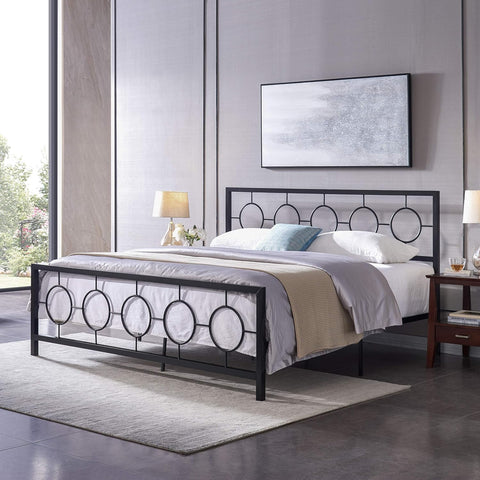 Modern Iron King Bed Frame, Flat Black