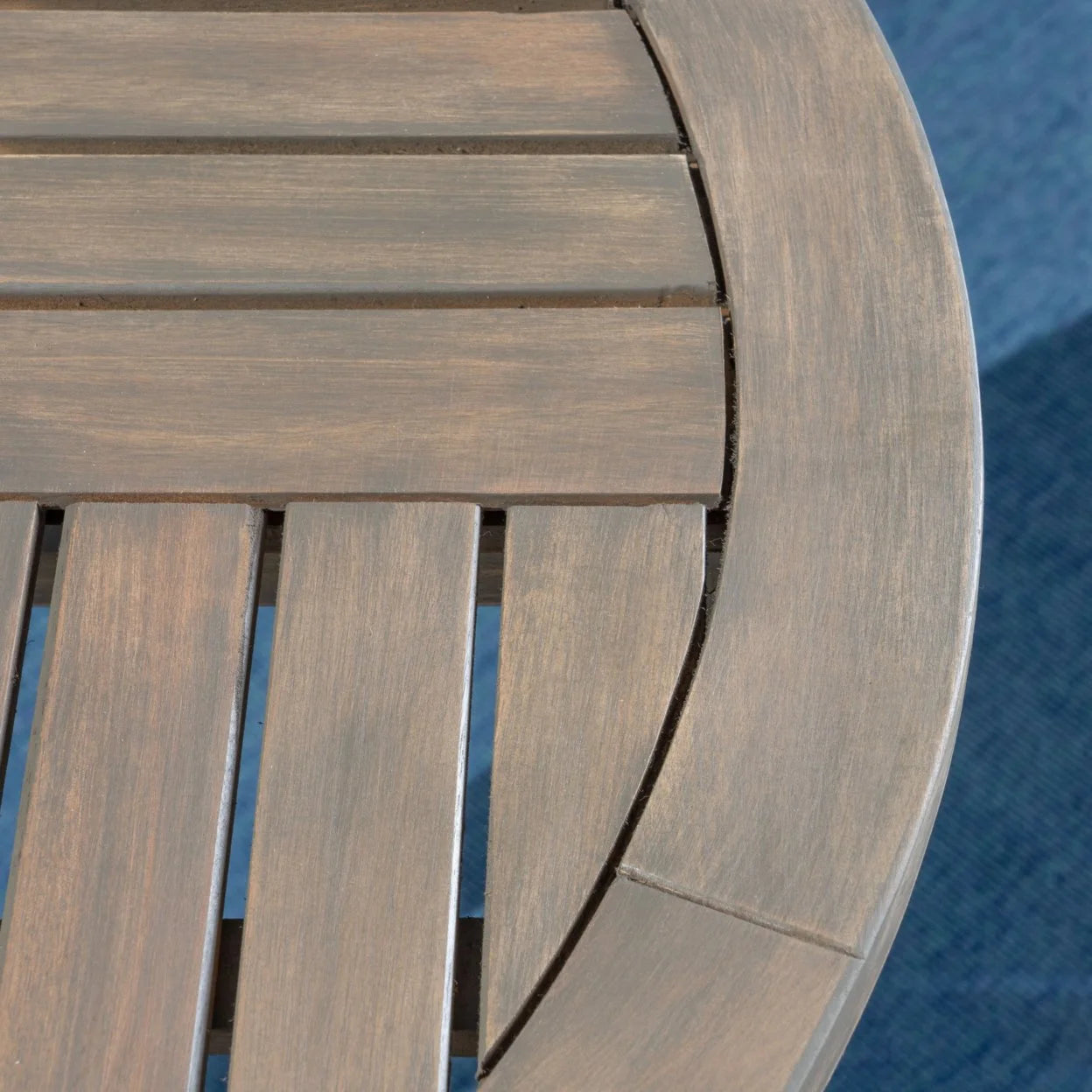 Brantly Outdoor Acacia Wood and Wicker 3 Piece Bistro Set with Cushions, Gray and Light Gray