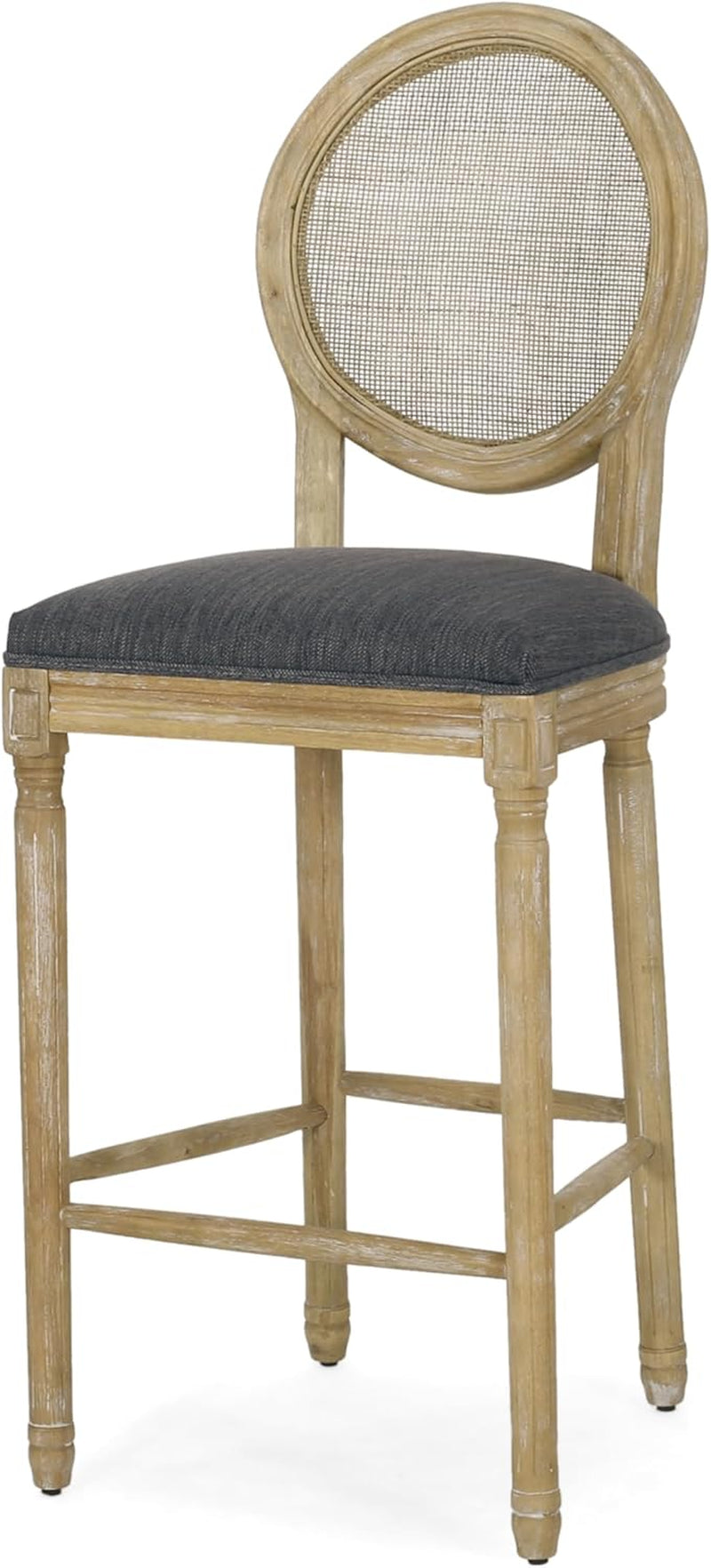 Kenny French Country Wooden Barstools with Upholstered Seating (Set of 2), Charcoal and Natural