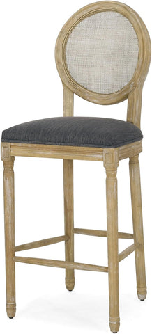 Kenny French Country Wooden Barstools with Upholstered Seating (Set of 2), Charcoal and Natural