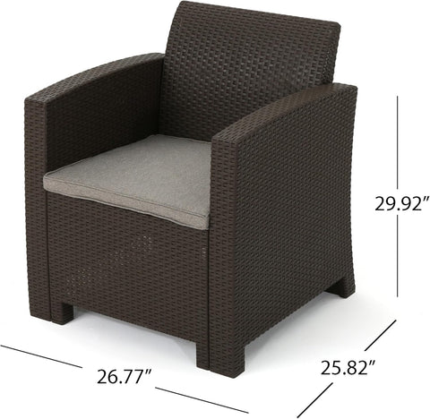 Mercier Outdoor 7-Seater Wicker Chat Set with Fire Pit and Tank Holder, 26.5 "W X 26 "D X 30 "H, Brown + Mixed Beige + Light Gray