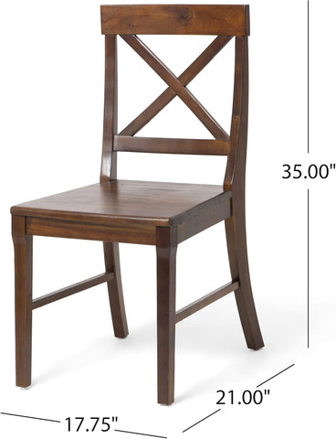 Bostwick Farmhouse Acacia Wood Dining Chair (Set of 2), 17.75 "W X 21 "D X 35 "H, Rich Mahogany