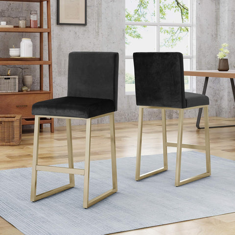 Great Deal Furniture Christopher Knight Home Lexi Modern Velvet Barstools, Black and Brass (Set of 2)