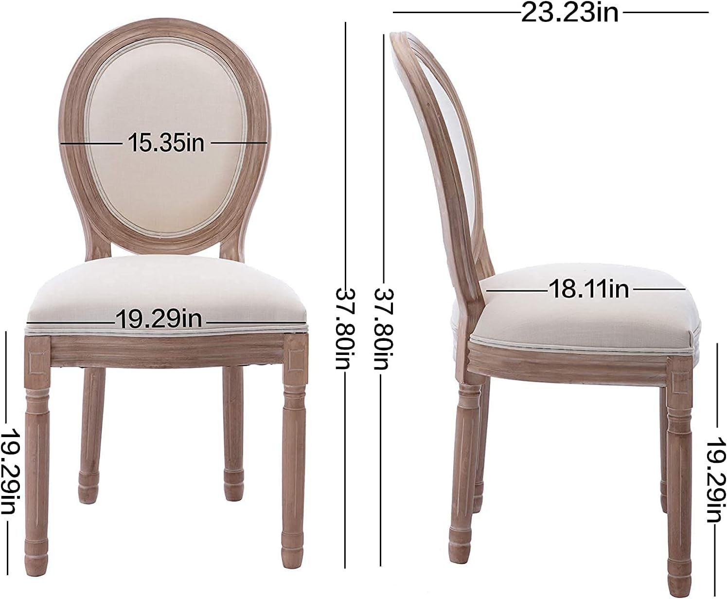 French Country Dining Chairs Set of 4, Farmhouse Fabric Chairs with round Back, Solid Wood Legs, Oval Side Chairs for Kitchen/Bedroom/Dining Room