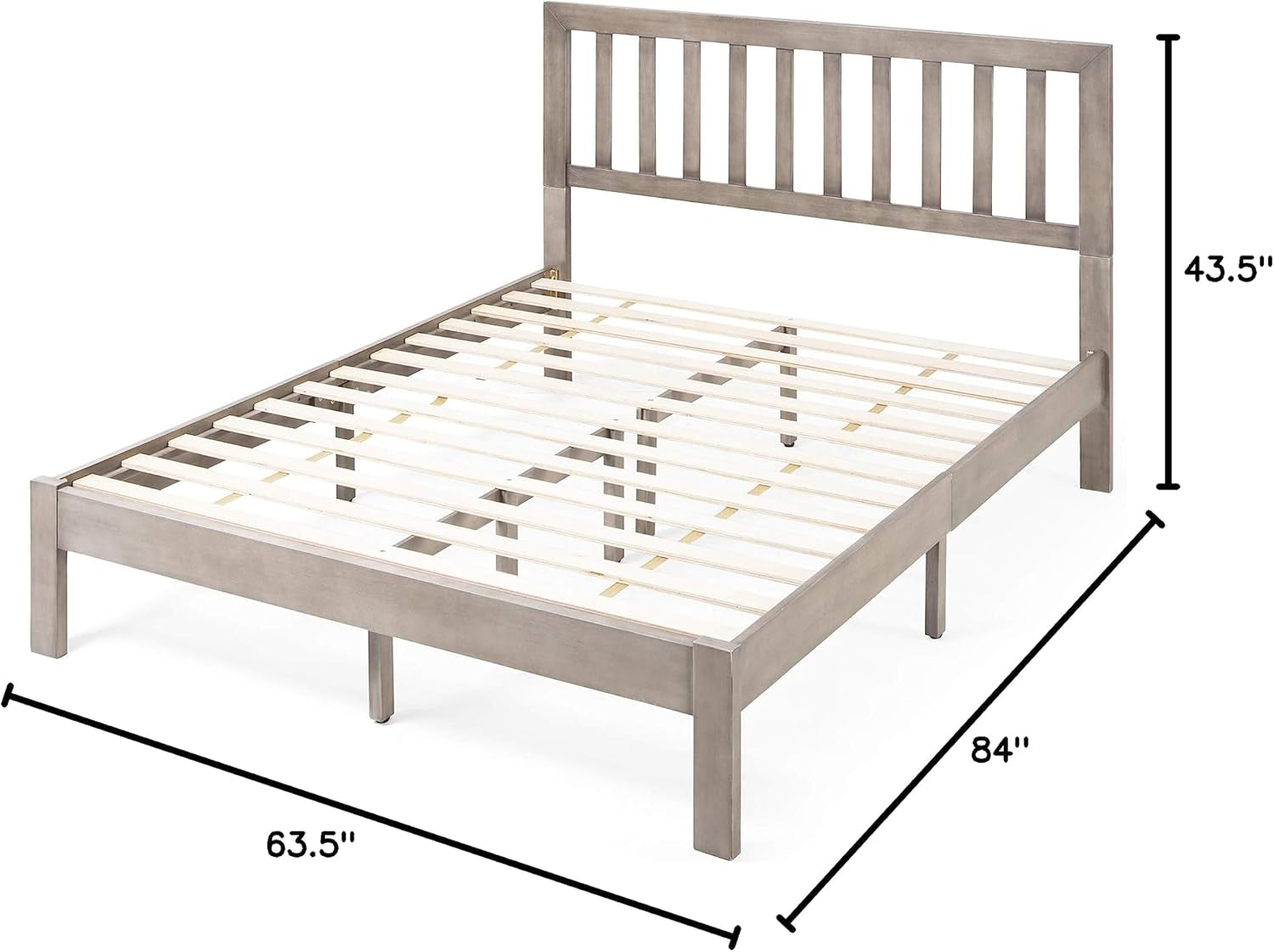 Eunice Acacia Wood Queen Bed Platform, Gray