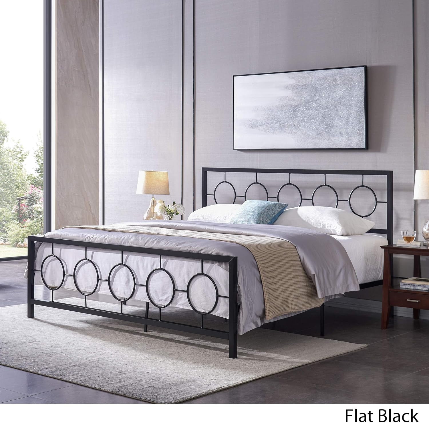 Modern Iron King Bed Frame, Flat Black