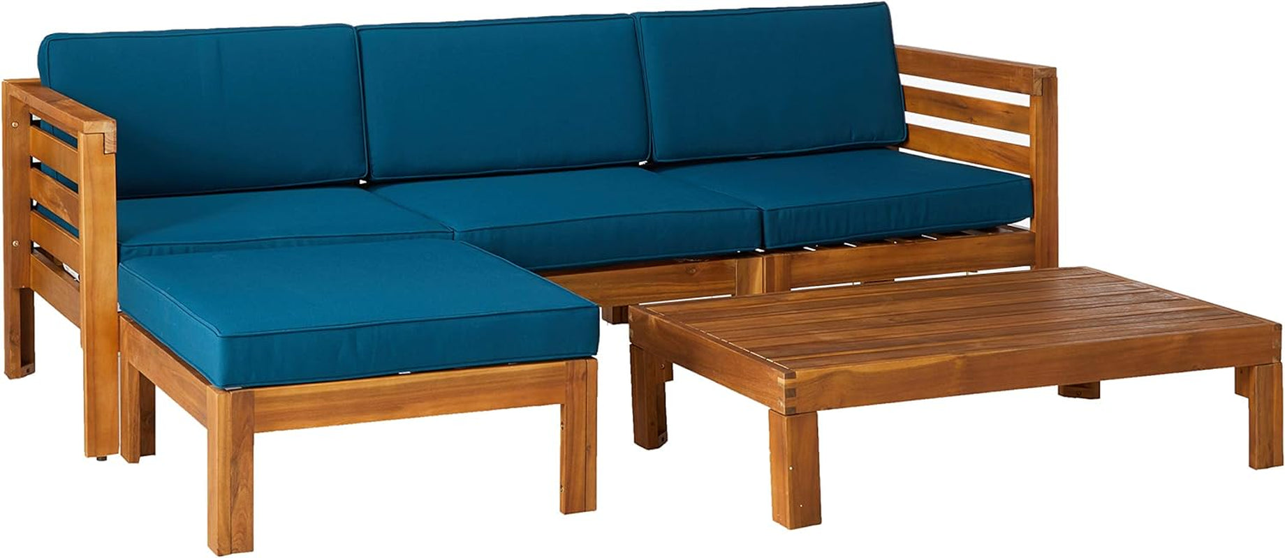 Alice Outdoor 5 Piece Acacia Wood Sofa Set, Teak Finish, Dark Teal