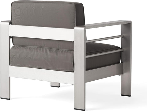 Cape Coral Outdoor Sofa and Chat Set with Lounges and Firepit, Khaki / Light Grey / Silver / Grey