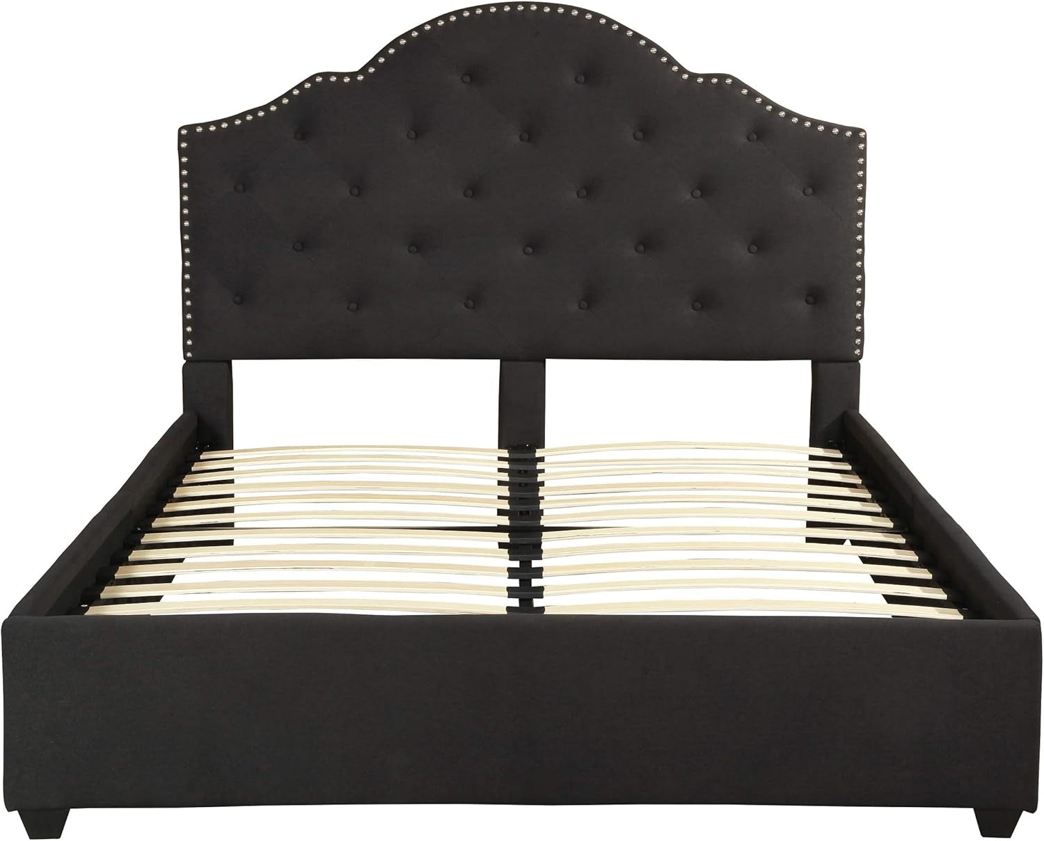 Gentry Queen-Size Bed Frame Fully-Upholstered Button-Tufted Black