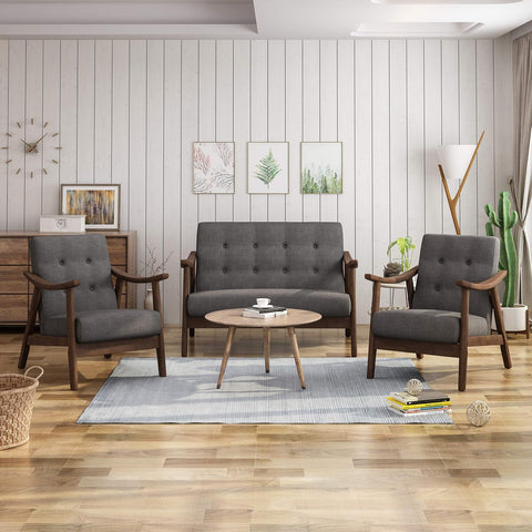 Taya Mid-Century Modern Chat Set, Medium, Dark Gray/Brown