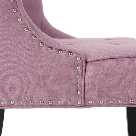 Adelina Occasional Chair Wing Back Nail Head Accents Button Tufted Corded Fabric Lavender, Light Lavendar