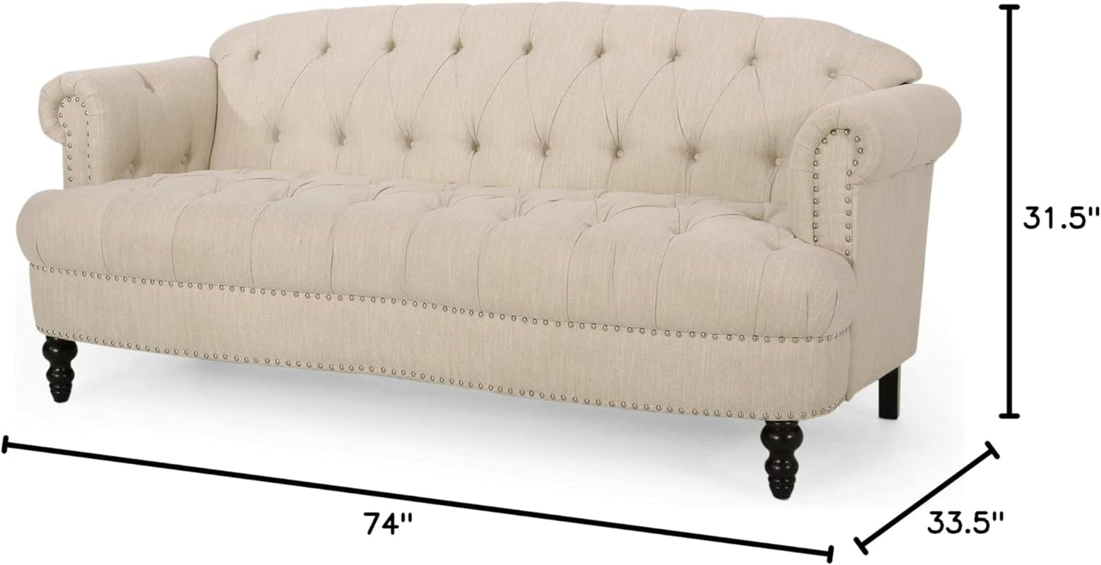 Tracy Contemporary Deep Tufted Sofa with Nailhead Trim, Beige