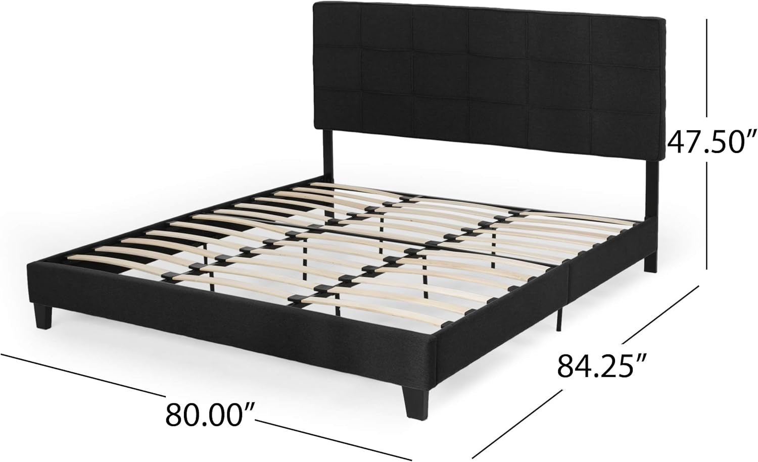 Contemporary Upholstered King Bed Platform, Black